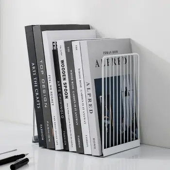 

1 Pair Bookends Book Stand Support Simple Iron Desktop Non Slip Rack Shelf Holder Office Magazine Organizer