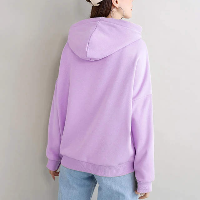 Women Solid Color Oversized Hoodie Harajuku Plus Winter Velvet Basic Long Sleeve Casual Thicken Hooded Tops Hooded Sweatshirt 6