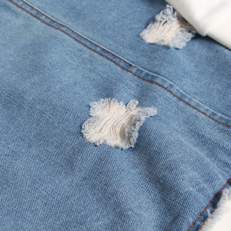 TWOTWINSTYLE Patchwork Denim Hooded Sweatshirt