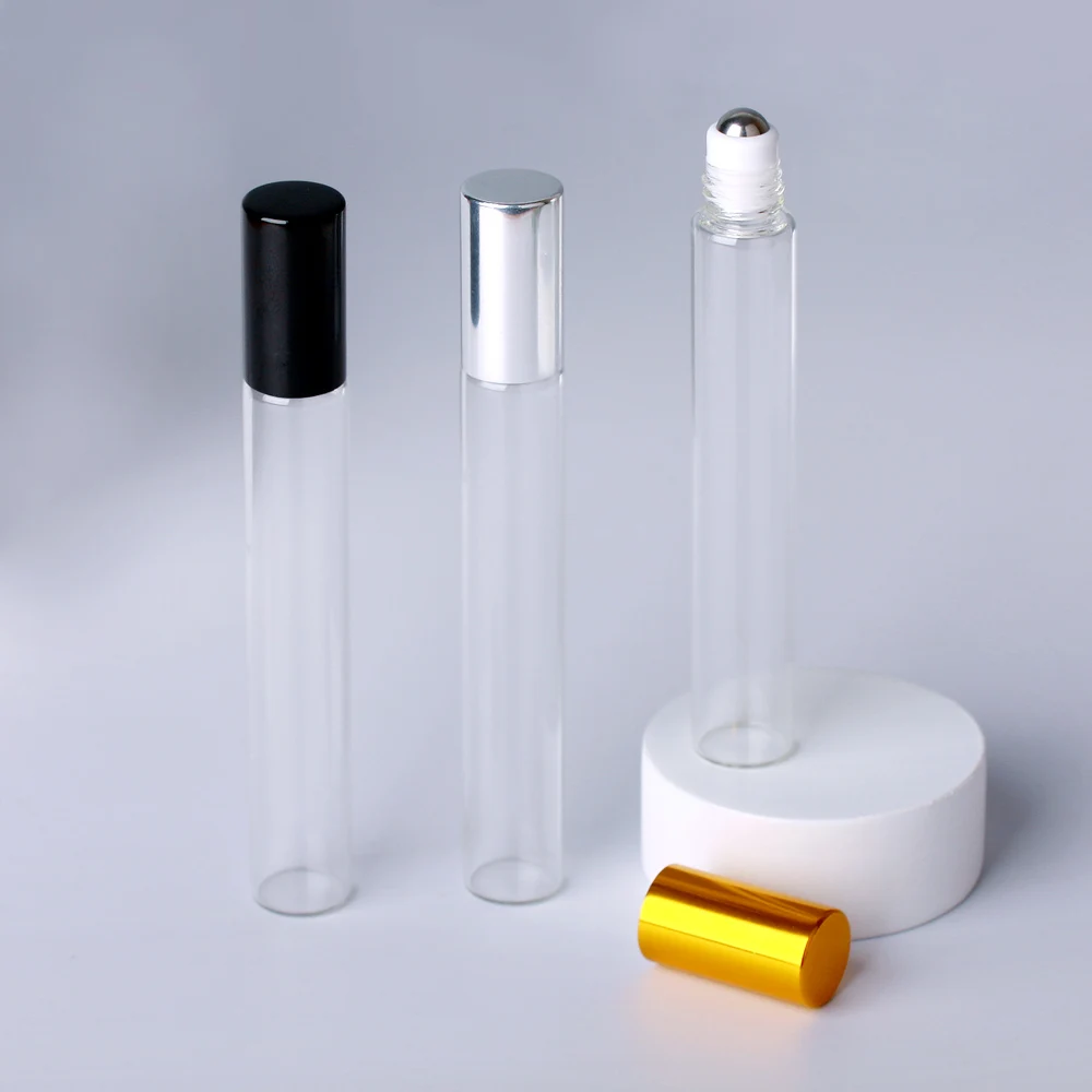 100 Pcs/lot 10ml Glass Perfume Roll on Bottle with Stainless Steel Ball Essential Oil Bottle