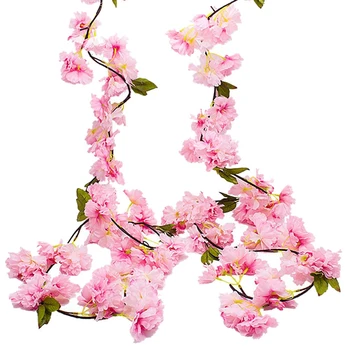 

2 Pack Artificial Cherry Blossom Garland,Hanging Vine Fake Flowers Silk Garland,Home Wedding Party Decor,Pink
