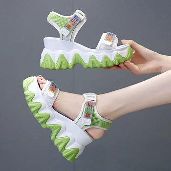 

2020 Platform Chunky Sandals For Women Brand Fashion Woman Summer Mesh Designers Beach 8cm High Sandal Ladies Casual Shoes Pink