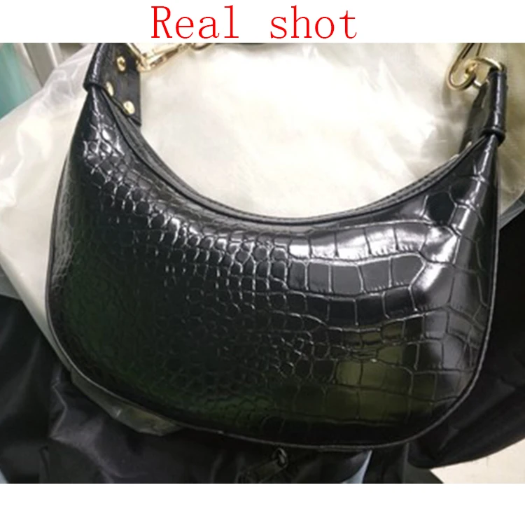 Retro Crocodile Saddle Bags for Women Wide Shoulder Strap Crossbody Bag for Women Shoulder Bag PU Leather Handbag Lady Handbags