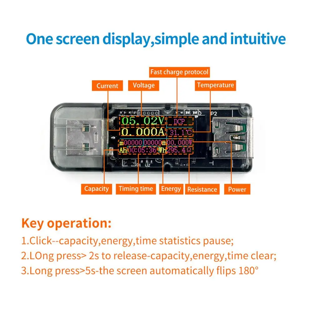 5A USB тестер цветной экран амперметр напряжения мощность быстрой зарядки протокол зарядки
