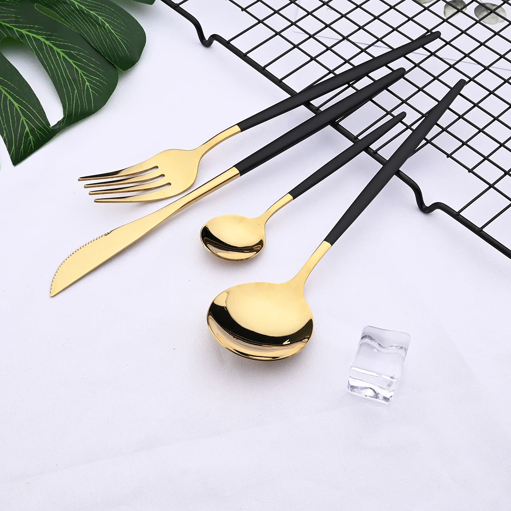 Stainless Steel Cutlery Set 24pcs Black Gold Dinnerware Set Kitchen Fork Knife Spoon Tableware Flatware Silverware