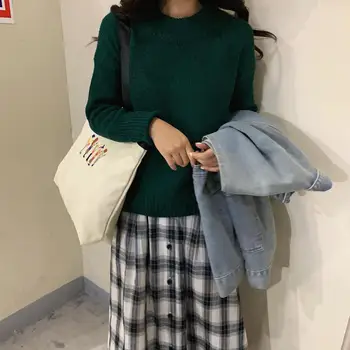 

Autumn Winter Korean Style Underwear Multi Color Women Sweater Long Sleeve O Neck Thick Preppy Style Sweater Free Shipping 2020