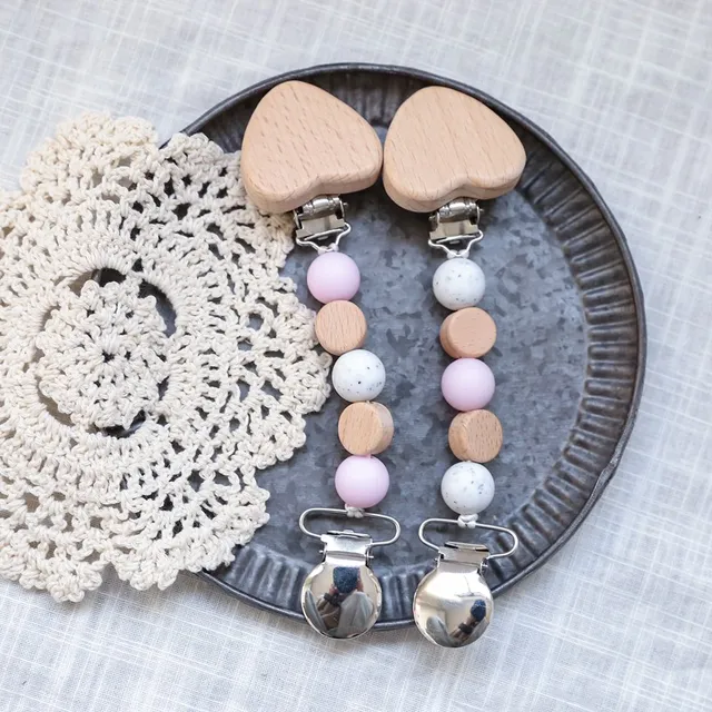 1PC Beech Candy Pacifier Chain Dummy Clip Chain Holder For Nipples  Metal Clips Baby Beech Wooden Teether Silicone Beads Toys 1
