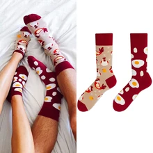 Men Socks 2022 New Spring And Autumn Male Asymmetric AB Socks Rooster Cartoon Creativity Cotton Teenager Boy Hot Sale W15