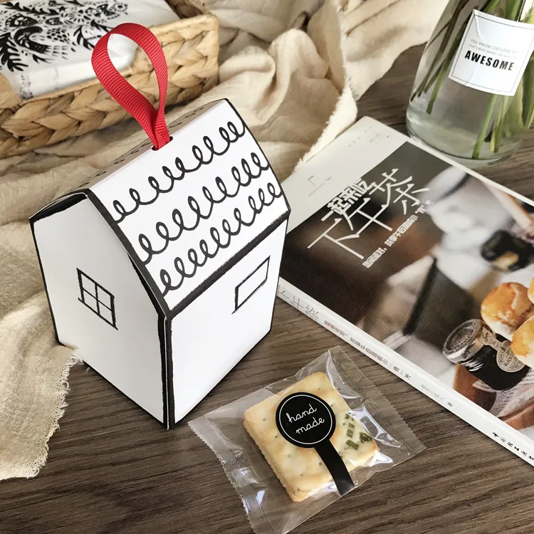 

30pcs/lot Special House Shape Wedding Candy Box Beautiful Birthday Cookie Box Creative Party Cake Box Decoration Gift Box