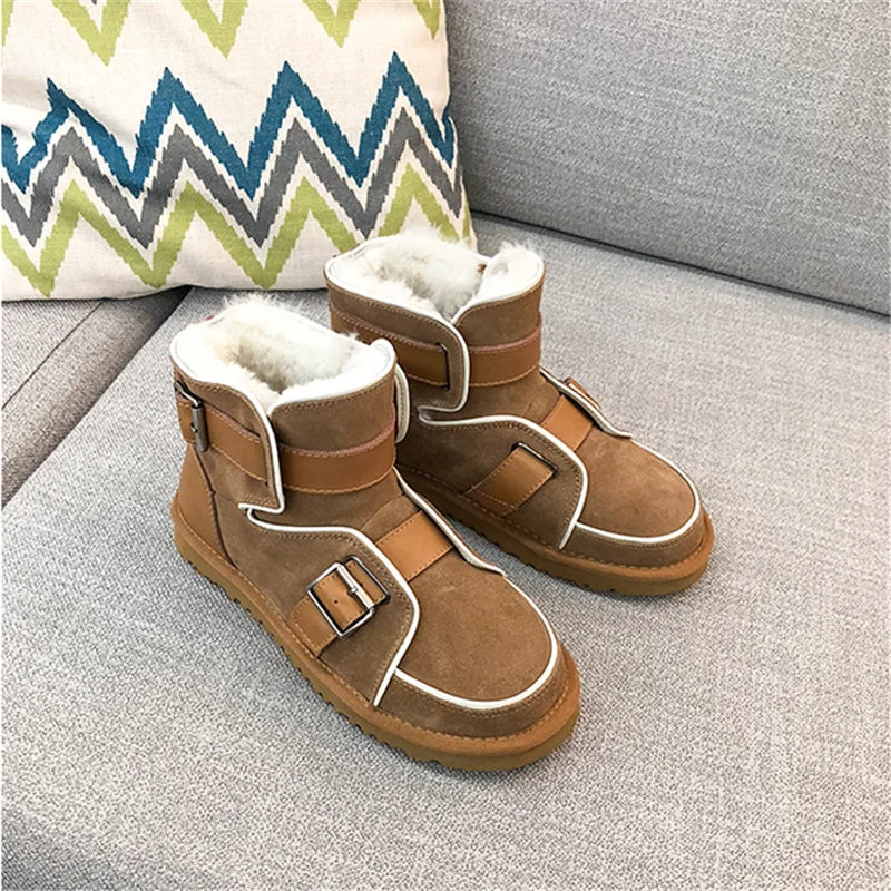 Scarpe donna/зимние ботинки; женская обувь; Botines Mujer; женская обувь из флока с круглым носком; chaussures femme; женские ботинки с пряжкой; обувь с мехом на среднем каблуке