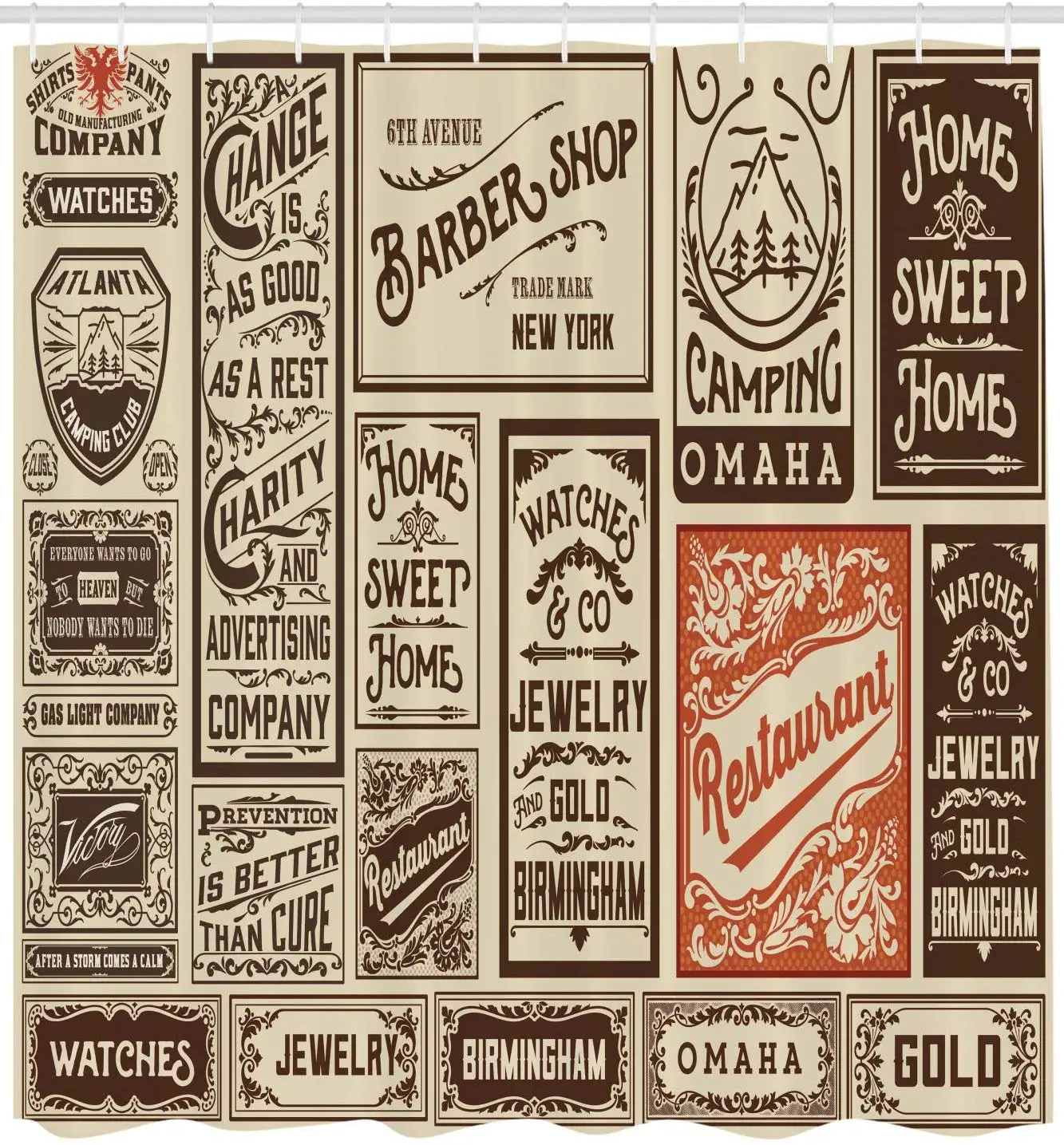 Antique Shower Curtain Composition of Old Advertisement Designs Newspaper Nostalgia Illustration Cloth Fabric Bathroom Decor Set