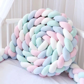 

3M 4 Strands Baby Crib Bumper Knotted Braided Bumper Handmade Soft Knot Pillow Cushion Baby room Decor Crib Protector 7 Colors