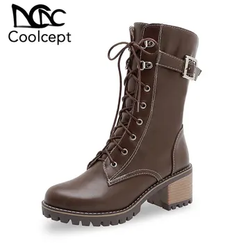 

Coolcept Plus Size 34-45 Women Ankle Boots Winter Round Toe Female Fur Warm Shoes Women Vintage Mujer Riding Boots Zapatos