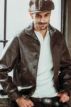 

shipping,Brand new Free Genuine leather jacket.mens Indigo vintage style Cossack jacket,classic 1220 Batik cowhide coat,sales