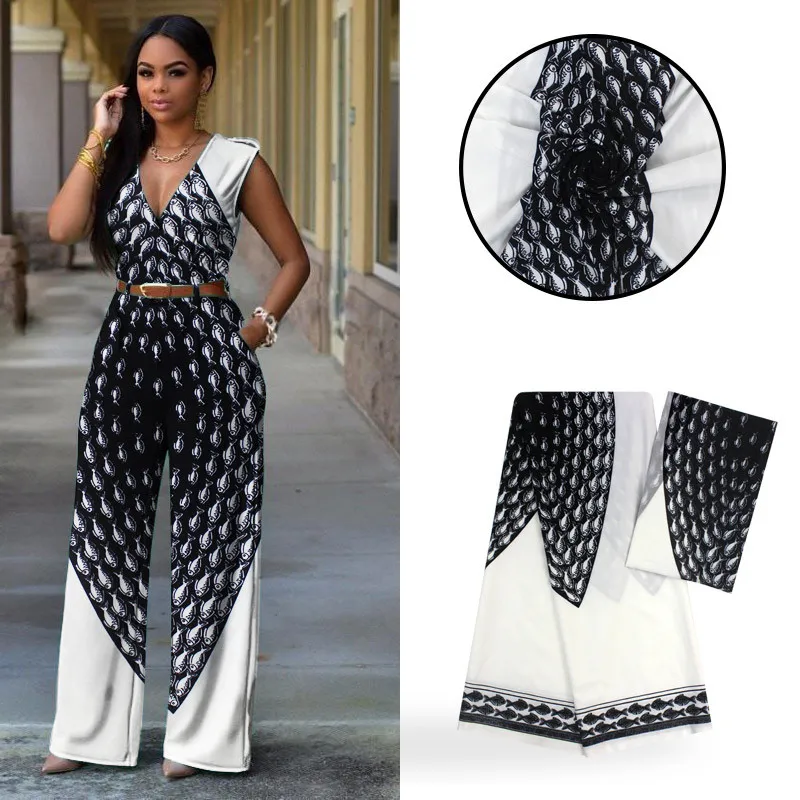 Модный стиль белый и черный мягкий Африканский шелк Анкара ткань атласный воск шелковая африканская ткань имитированный шелковый материал для платья