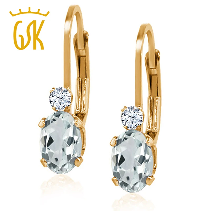 GemStoneKing 0 94 Ct овальные небесно голубые аквамариновые белые серьги с сапфиром 14K