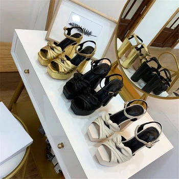 

New Brand Women's Sandals Genuine Leather Women's Shoes Open Toe Platform Summer Sandals High Heels Sandals Shoes Size 35-41