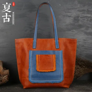 

New leather women's bag retro head-layer edifer original women's one-shoulder bag casual tote bag