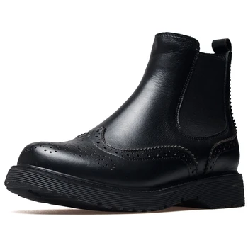 

SaraIris Brand New Genuine Leather Slip On Skidproof Sole Ankle Chelsea Boots Stylish Brogue Winter Shoes Boots Women