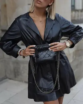 

Autumn Casual Jacket Women Ladies Fashion Long Sleeve Loose Leather Coat Work Jacket Formal Coat za veste manteau femme Black