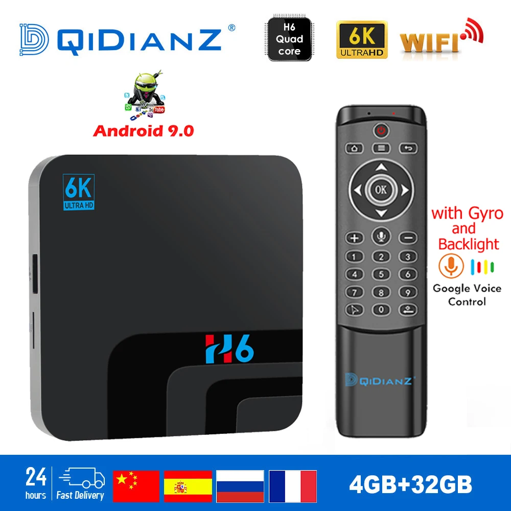  H6 TV BOX Smart 6K Ultra HD 4+32G Android 9.0 Movie TV Receiver WIFI Google Cast Netflix Media Play