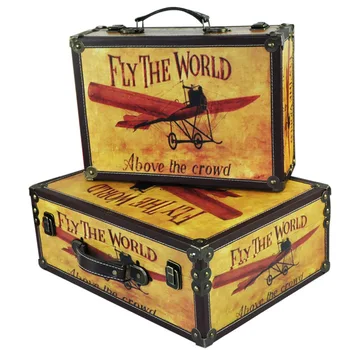 

Vintage Luggage Decoration Vintage Suitcase Window Display Bar Decoration Retro Wooden Suit Box Clothes Storage Box Luggage Case