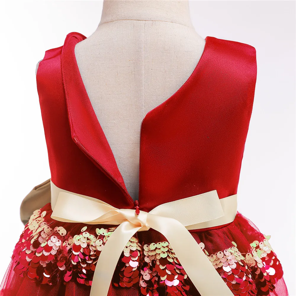 New Girls Dresses For Party And Wedding Princess Christmas Dress Sequins Children Evening Clothing Red Kids Prom Gown 2-10 Years (4)