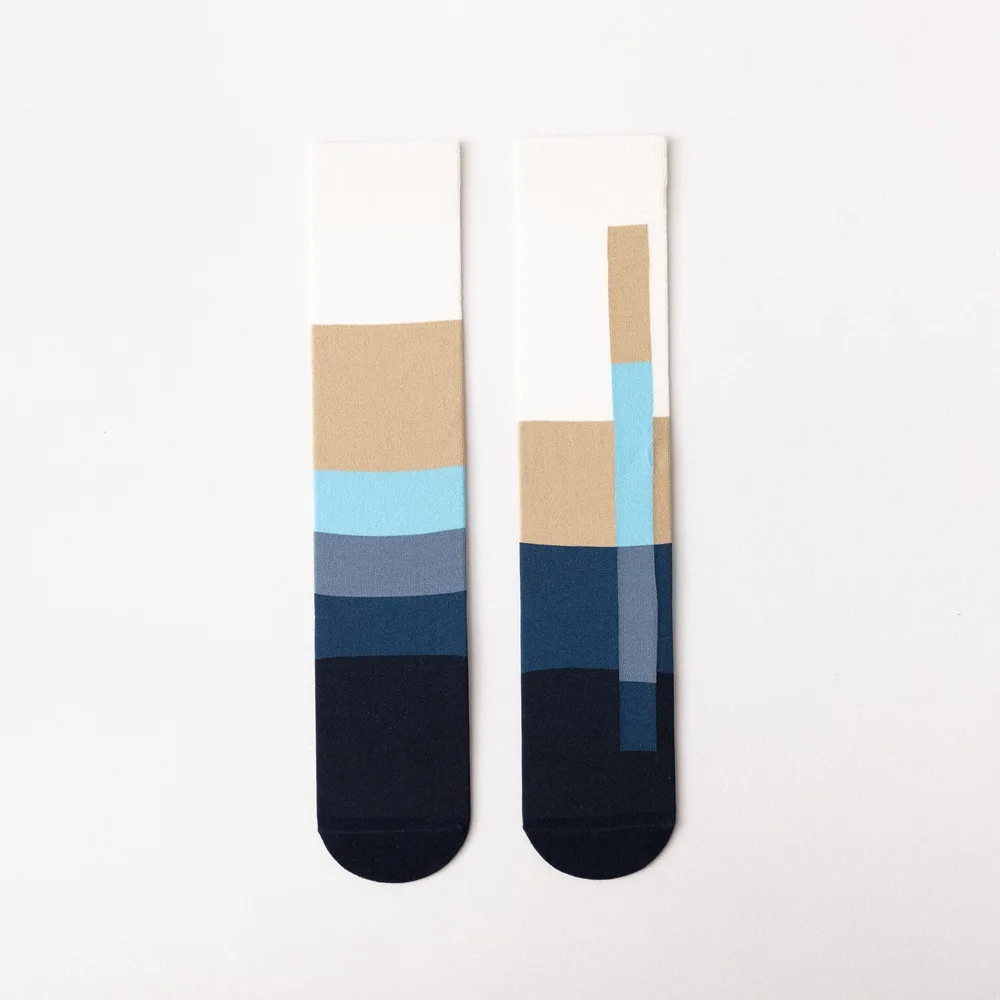 whiteblueblack DOIAESKV, Хлопковые женские носки, модные, Осенние, зимние, длинные, до колена, AB, асимметричные носки, счастливые носки, новинка, уличная одежда, носки - Цвет: whiteblueblack