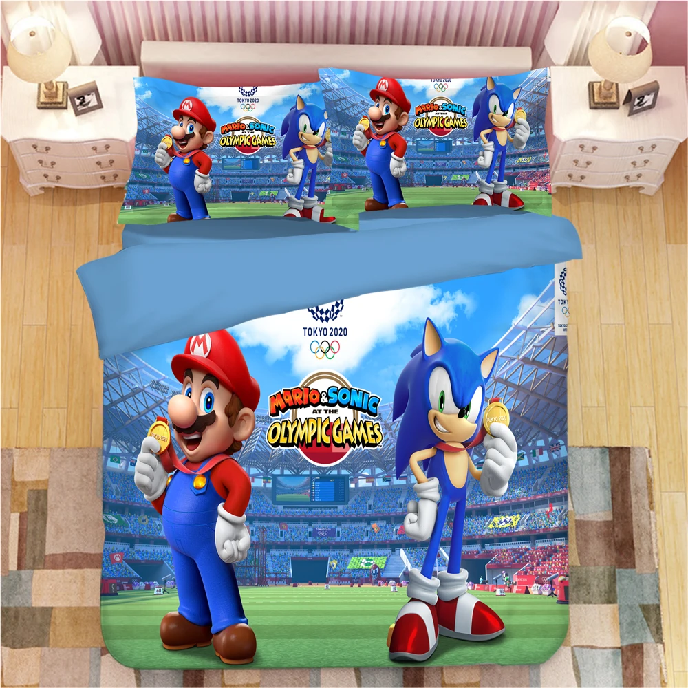 Sonic The Hedgehog Комплект постельного белья Super Mario Bros пододеяльник наволочки Твин Полный Королева Король одеяло постельные принадлежности s постельное белье