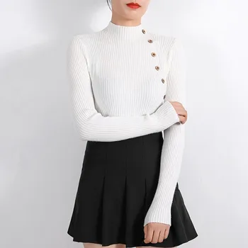 

Women's sweaters in autumn and winter new long-sleeved tight-fitting hooded half-high collar slim bottoming sweater to keep warm