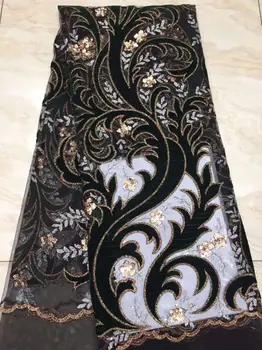 

Wonderful embroidery pattern French lace material nice wedding/party net lace fabric with sequins PAN232(5yards/lot)