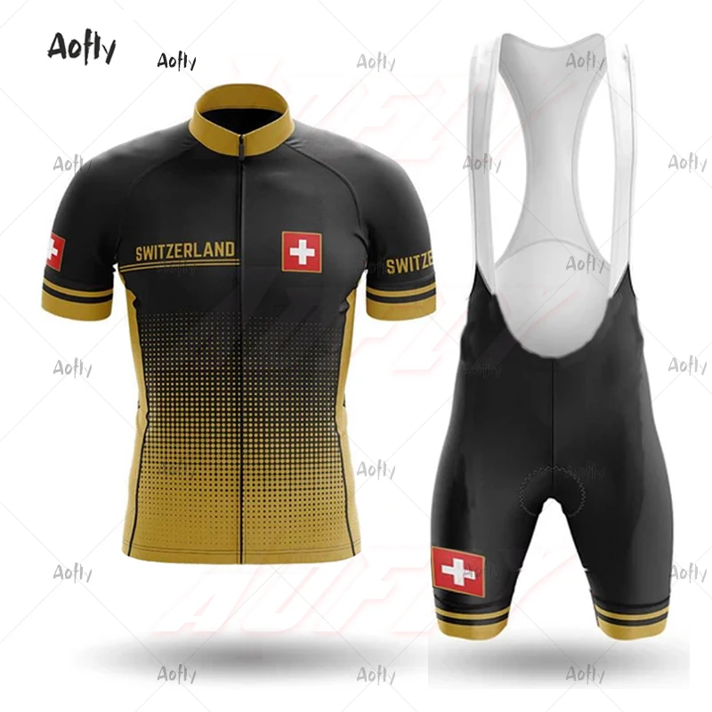 man's SWITZERLAND Yellow grid short sleeve jersey sets MTB Bike Clothing Ropa Ciclismo Maillot go pro team bike bib pants | Спорт и
