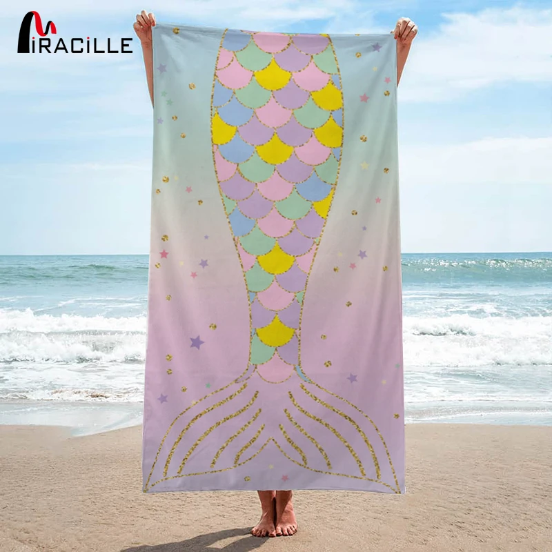 Miracille Mermaid Tail Bath Towel Swimming Beach Pool Printed Large For Summer Absorbent Microfiber Outdoor Sport Yog Mat | Дом и сад