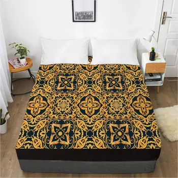 

3D Custom Design Fitted Sheet Bed Mattress Fitted Cover Bed Linens Sheets Gold Bedsheet Covers Home Texitle90x200cm Arabesque