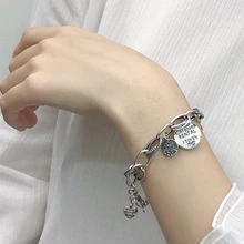 Лучшие друзья сложенный браслет с мячом для регби 925 пробы серебряные ювелирные изделия Круглый Кулон Браслет античное серебро письмо женский браслет