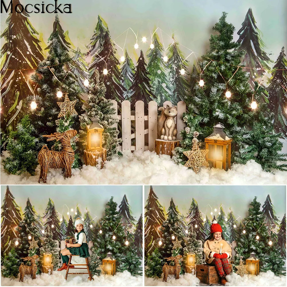 

Mocsicka Winter Christmas Photography Backdrops Green Pine Tree Decor Chirldren Birthday Photographic Studio Photo Backgrounds