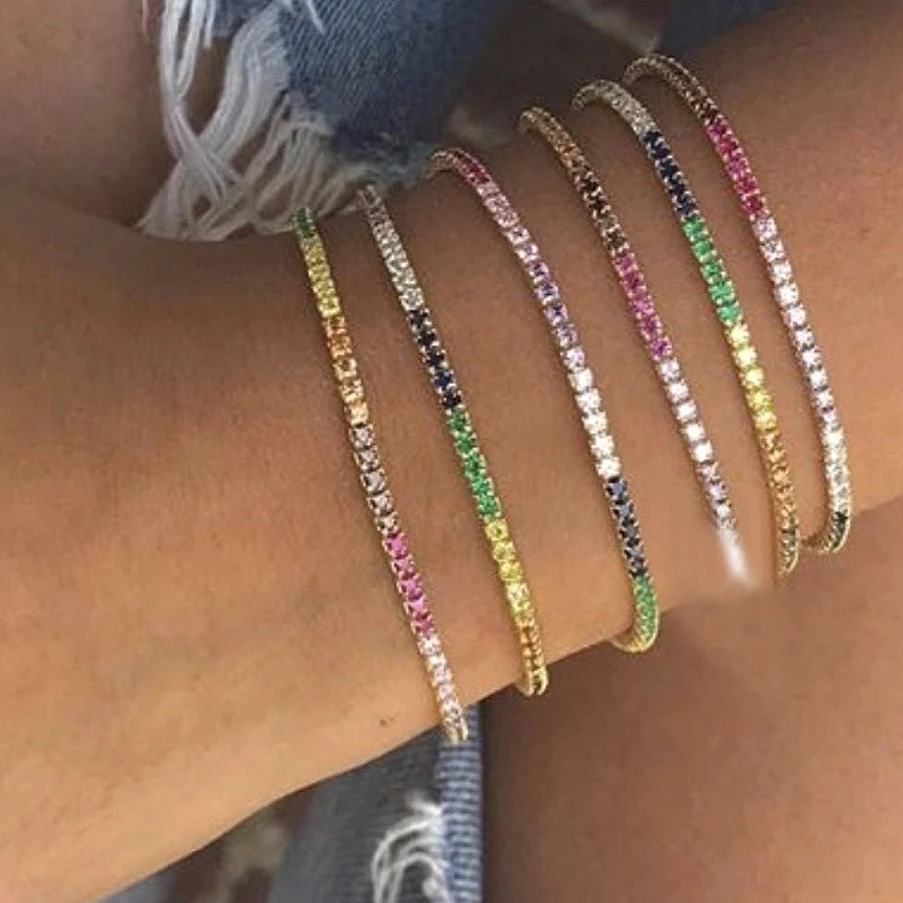 女性のためのカラフルなレインボーブレスレット,光沢のある