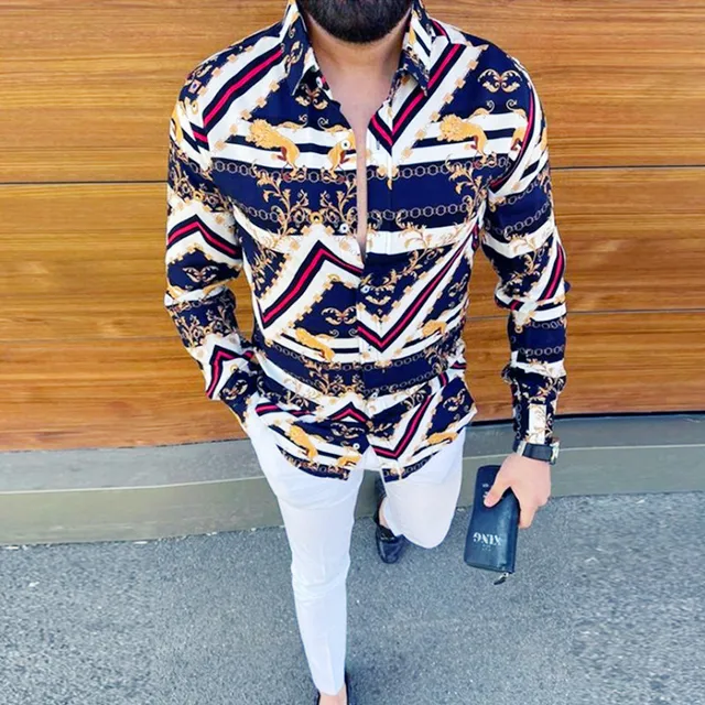 Casual Men Slim Fit Print Party Club Shirt Luxury Brand Printed Shirt 2021 Spring and Autumn Men Fashion Trend Long Sleeve Shirt YHCCS-5