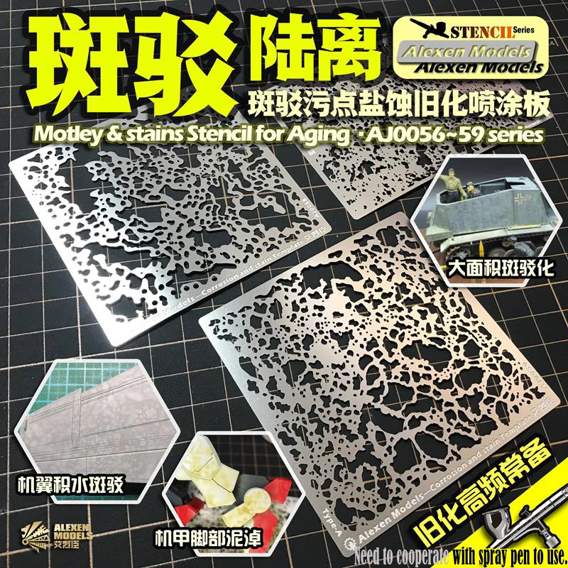 Alexen AJ0116 Spray Stencil Kit For Realistic Model Chipping & Weathering Effects - 80mm Template 6 thumbnail image