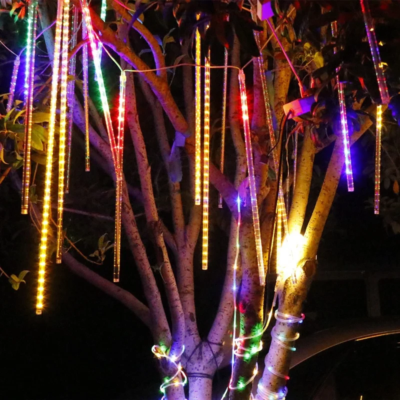 Рождественский светодиодный фонарь, 50 см, метеоритный дождь, 8 трубок, светодиодный, гирлянда, водонепроницаемый, для улицы, для сада, вечерние, Декор, дерево, штепсельная вилка европейского стандарта