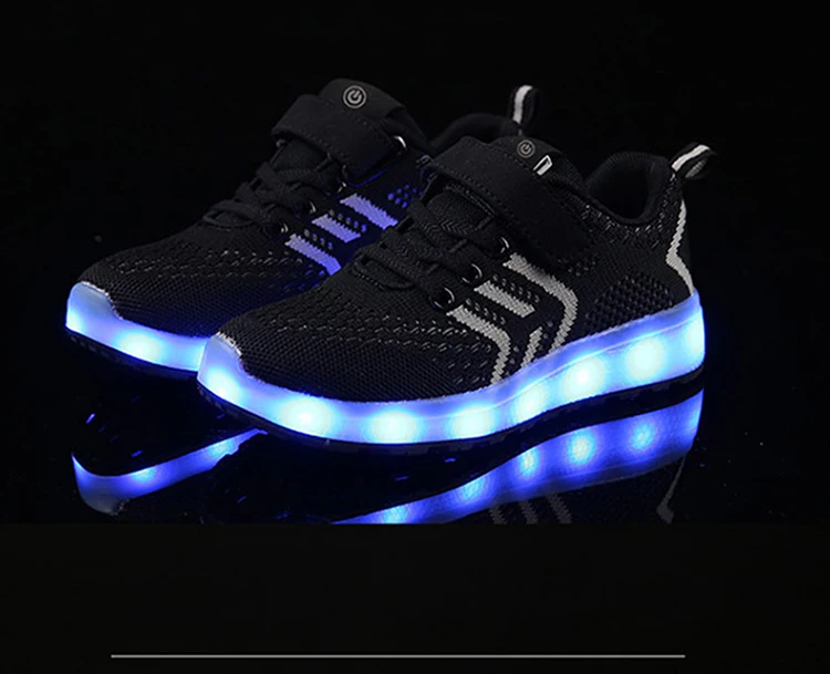 Новинка, дышащие светящиеся кроссовки с USB зарядкой 25-37, детская светящаяся обувь для мальчиков/девочек, светящиеся кроссовки красного цвета