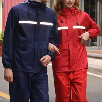 

2Pcs Unisex Reflective Windproof Hooded Raincoat Pants Riding Cycling Rain Suit