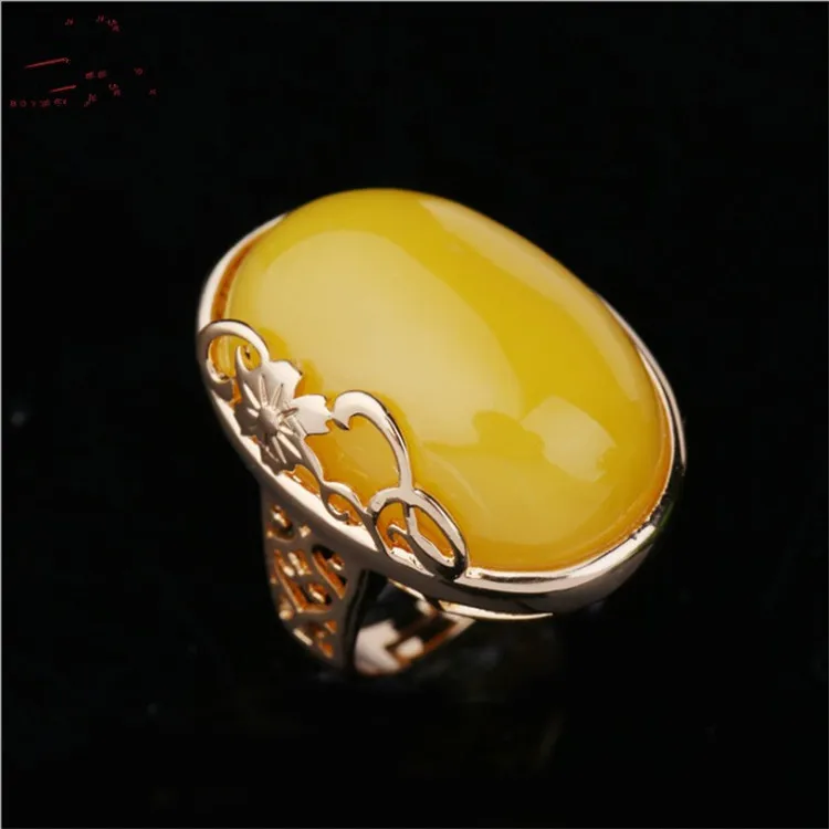 S925 чистое серебряное кольцо натуральный ярко-желтого цвета медовый воск Янтарное кольцо крови синий жемчужное кольцо из розового золота с рубином