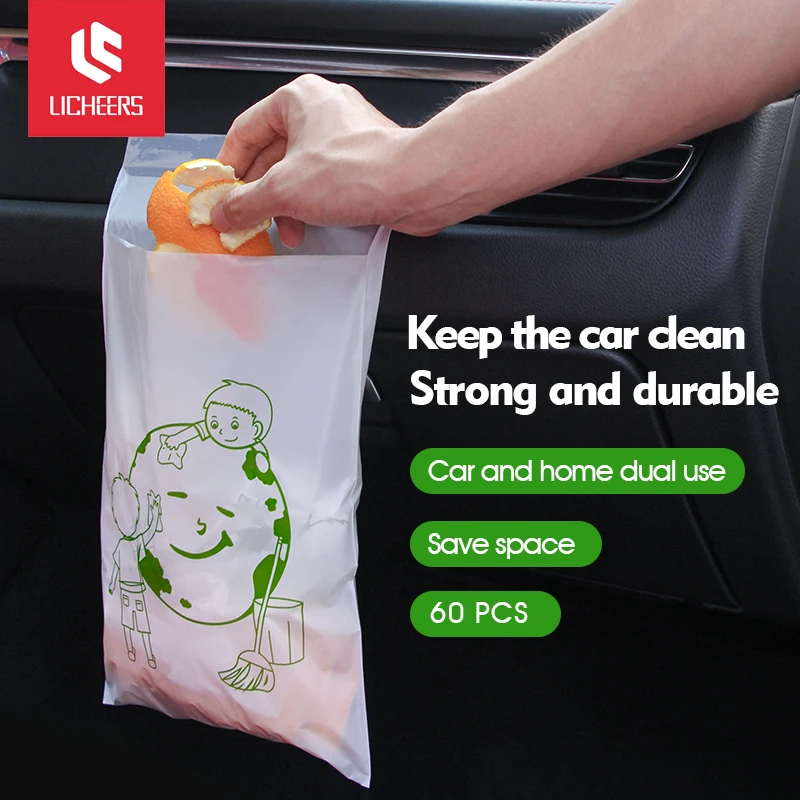 Licheers 60pcs Car Garbage Bag Disposable Trash Bags Sticking Type Auto
