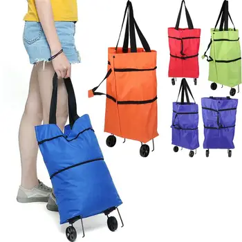 

Folded Shopping Cart Portable Car Luggage Cart Oxford ClothTug Bag Collapsible Shopping Cart Vegetables Organizer Trolley Car