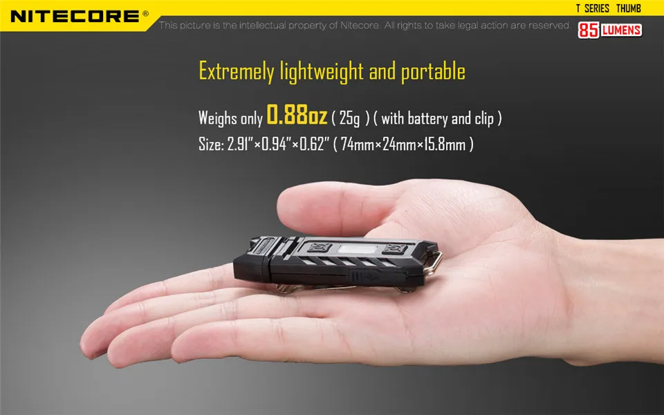 Nitecore трубка для большого пальца перезаряжаемая литий-ионная батарея USB перезаряжаемая прочная, поликарбонатная мини-открытый рабочий