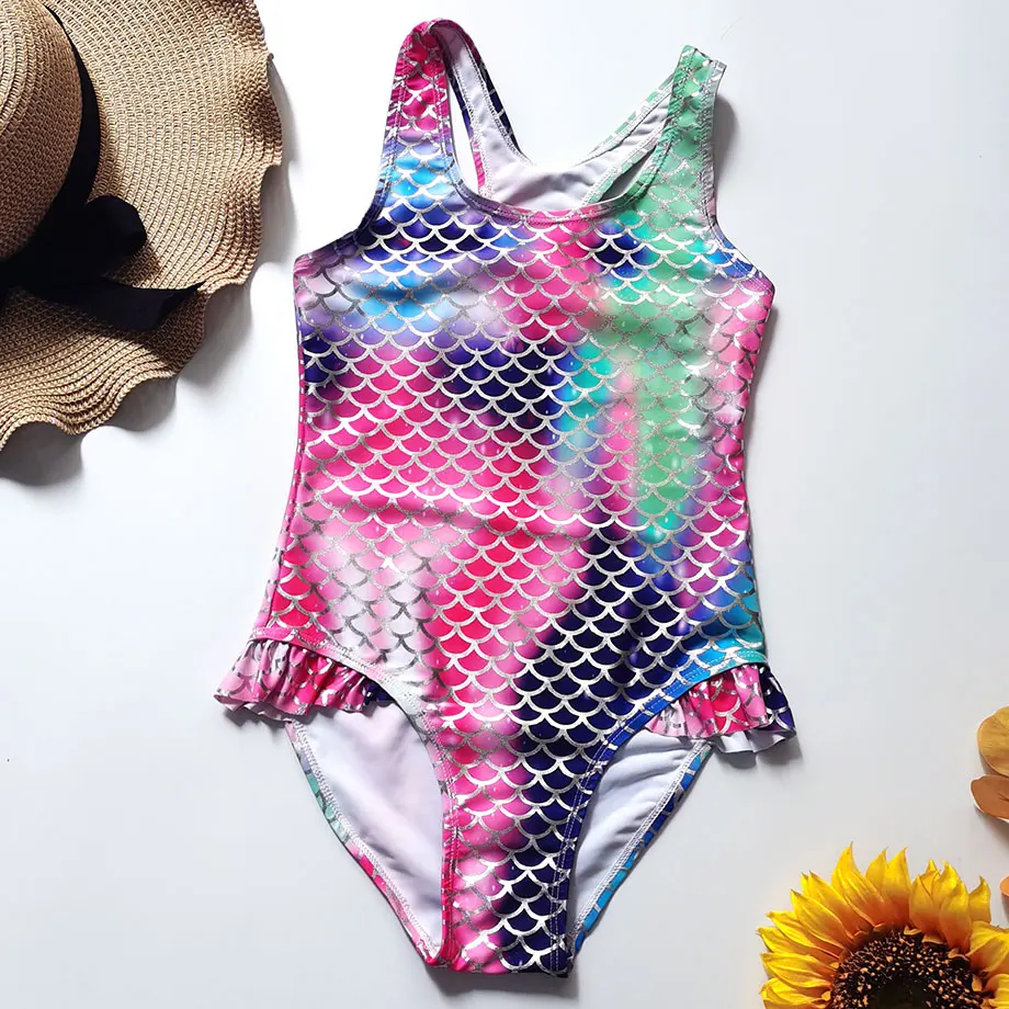 5-12 Years Girl Swimwear Kids Mermaid One Piece Swimsuit Vintage Children Ruffle Bathing Suit Beachwear 2020 | Спорт и развлечения