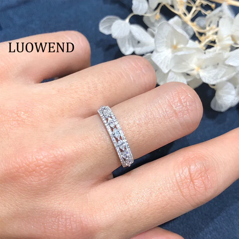 LUOWEND однотонные кольца из белого золота 18 карат AU750 Женское Обручальное Кольцо 0 60