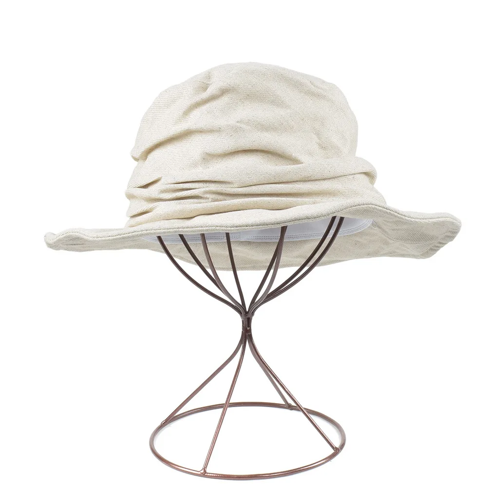 Летняя Солнцезащитная шляпа Корейская плиссированная однотонная хлопковая Солнцезащитная шляпа для мужчин и женщин, Повседневная Складная Солнцезащитная Женская кепка H7353 - Цвет: Бежевый
