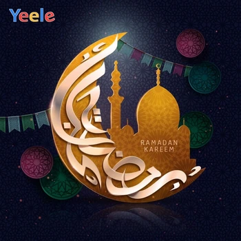 

Mosque Ramadan Kareem Eid Mubarak Muslim Church Islam Golden Moon Pattern Backdrop Vinyl Photography Background For Photo Studio